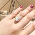 Eleganter Ring aus S925 Sterlingsilber mit einem großen, funkelnden Zirkonia im Kissen-Schliff - US Größe 4 / Kissen-Schliff Solitär-Stil (Z款)