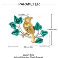 Detailed dimension diagram for a bird and leaf enamel stainless steel pendant charm. - Bird Perched (YK182)