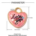 Pink enamel heart pendant with 'Love You' script, stainless steel diy jewelry charm details - Pink Love You Heart Style (YK220)