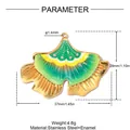 Detailed view of ginkgo leaf enamel pendant with size and material specifications. - Ginkgo Leaf (YK183)