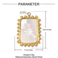Gold-plated stainless steel rectangular pendant with white shell and star motif. - Star White Shell Rectangle (YK262)