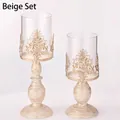 European vintage beige iron candle holder set with hollow pattern and glass shades - Off-white Set