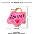 Pink enamel love heart stainless steel pendant showing size and weight specifications - Pink Love Letter Wavy Style (YK221)