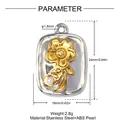 Detailed macro view showing dimensions of a stainless steel flower pendant with a pearl - Pearl Flower Rectangular Style (YK104) / 1 Piece