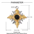 Detail showing dimensions of two-tone sun cross stainless steel pendant with stone - Sun Cross Style (YK114) / Gold and Silver Two-tone