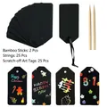 DIY scratch art bookmark set with 25 black tags, bamboo sticks, and ribbons - 25pcs Set
