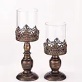 Vintage European style iron candlestick set in black with decorative hollow pattern - Black Zirconia Set