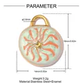 Detail of round stainless steel enamel pendant with star motif and precise measurements - Green Round Style (YK228)