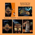 Landmark city night scene scratch painting set with 4 designs and dual-ended stylus - Ancient City Journey (4 Sheets) / Ancient City Journey