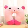 Soft pink plush cartoon bear U-shaped neck pillow for travel and cervical support - Cartoon Animal Style / Pink Bear