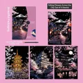 Set of 4 DIY city landscape scratch drawing art cards with dual-tip gold scratch pen tool - City in Flowers (4 Sheets) / City in Flowers
