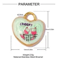 Detail view of heart enamel pendant showing 15mm height and stainless steel material - Green Heart Style (YK229)