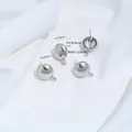 Orecchini a perno semisferici in acciaio inossidabile di qualità per gioielli fai-da-te - Semicerchio con Anello (H102-4) / 1 Paio (2 Pezzi) / colore naturale dell'acciaio