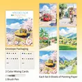 DIY watercolor painting set including 6 landscape sheets, 2 paint cards and 1 brush - Mountain Corner / Set of 6 Sheets
