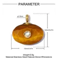 Gedetailleerde weergave van 12mm tijgeroog natuursteen hanger met strass en roestvrij staal - Tijgeroog Rond (YK250-3)
