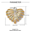 Detail view of a bicolor gold-plated stainless steel heart pendant with measurements. - Wave Hollow Heart Style (YK106) / 1 Piece