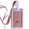 Cute pink pig cartoon ID card holder with matching lanyard for school or office - Pink Pig