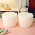 Set of 2 cream desktop mini storage bins with lids for office and home stationery - White Storage Bucket