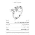 Κομψό ρυθμιζόμενο δαχτυλίδι moissanite με μοτίβο φύλλων και ασημένιο φινίρισμα - Ρυθμιζόμενο Εύρος (US 5-9) / Στυλ Μοϊσανίτης Κλήμα (K-Λευκό)
