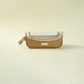 Large capacity khaki canvas pencil case featuring a transparent top window and handle - Brown