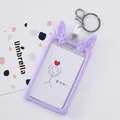 Cute purple silicone ID card holder with rabbit ears design and sturdy metal keychain ring - Love You