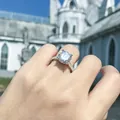 Eleganter S925 Sterlingsilber Ring mit funkelndem runden Solitärstein und Pave-Besatz - Größe 7 / Runder Hauptstein mit Pavé-Seitendiamanten Stil (J款) / Silber