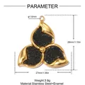 Three-petal gold stainless steel pendant with black enamel centers, 27x28mm dimensions - Black Enamel Three-Leaf Flower (YK117-2) / Gold and Silver Two-tone