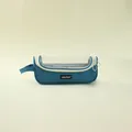 Large capacity blue pencil case with panoramic transparent window and handheld strap - Blue