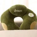 Soft green cartoon plush U-shaped neck pillow featuring embroidered Avengers text logo - Green