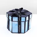 Caja de regalo hexagonal DIY álbum de fotos con cielo estrellado y cinta negra. - Caja Temática Azul