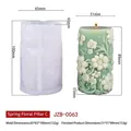 Detailed dimensions of cylinder floral relief candle silicone mold and finished product - Spring Flower Pillar C (JZB-0063)