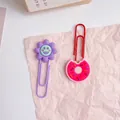 Decorative cartoon flower and donut shaped paper clips set for student stationery use - Purple Flower + Donut / 5.8x1.1cm