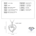 Detailansicht einer Herz-Halskette mit Zirkonia und Maßangaben - Personalisierter Stil / Silber