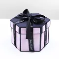 Caja de regalo hexagonal de explosión con patrón de mármol púrpura y cinta - Caja Temática Rosa