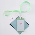 Light green vertical ID card holder with matching lanyard and cute heart balloon motif - Heart Happy Time
