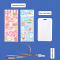 Cartoon sticker set with transparent ID card holder and durable brown lanyard accessory - Cartoon Card Holder Set / With Lanyard Stickers / Brown