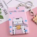 Simpatico porta carte in acrilico rosa con gatto dei cartoni e portachiavi in metallo - Gatto marrone con palla