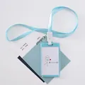 Light blue cartoon ID card holder with matching lanyard and stick figure design - Want a Heart