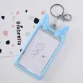 Light blue bunny ear cartoon ID card holder with metal keychain for students and office - Hmph