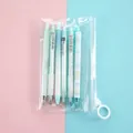 6-piece retractable gel pens set with clear pouch in pastel green and blue colors - 0.5mm / 6Pcs/Set / Blue