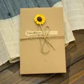 Vintage handmade kraft paper greeting card with dried sunflower and jute twine decoration - Sunflower / L