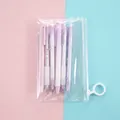 6-Piece set of aesthetic pastel purple retractable gel pens in a clear transparent pouch - 0.5mm / 6Pcs/Set / Purple