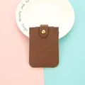 Elegant brown PU leather card holder wallet with secure gold snap button closure for cards - Brown