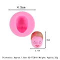 Vista dettagliata di uno stampo in silicone rosa a forma di viso umano con dimensioni. - Viso umano piccolo (50-1738-A) / 50-1738-A