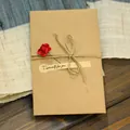 Vintage handmade kraft paper greeting card with a red dried flower and jute twine tie - Red Rose / L