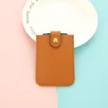 Brown PU leather hidden pull-out card holder with vintage gold snap button closure. - Brown