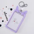 Purple rabbit ears silicone card holder for ID badges or transport cards with keychain - Heart Fluttering