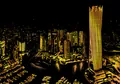 Handmade golden night cityscape scratch art painting of Dubai Marina - Dubai