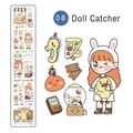 Kawaii cartoon long strip washi tape stickers featuring claw machine and cute girl characters - Doll Catching (d-44)