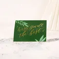 Elegante donkergroene wenskaart met goudfolie en artistieke "Wish You all the best" tekst - Blad (Groen) / Groen